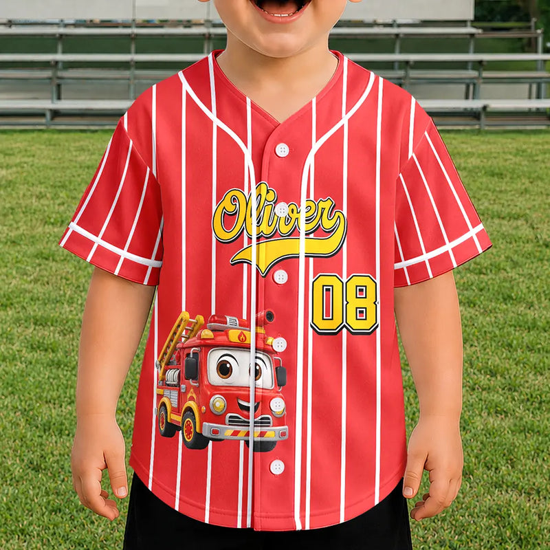 Cartoon Dinosaur Vehicles For Kids - Personalized Baseball Jersey Shirt
