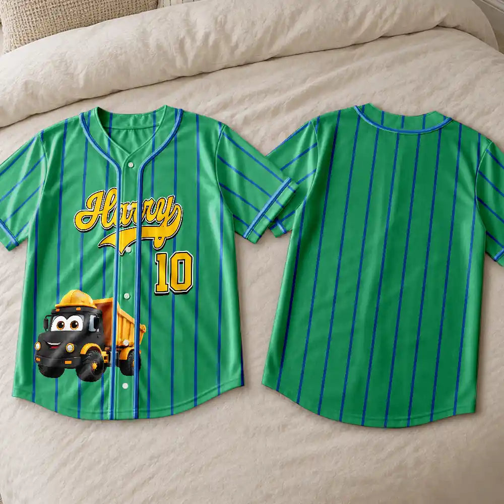 Cartoon Dinosaur Vehicles For Kids - Personalized Baseball Jersey Shirt