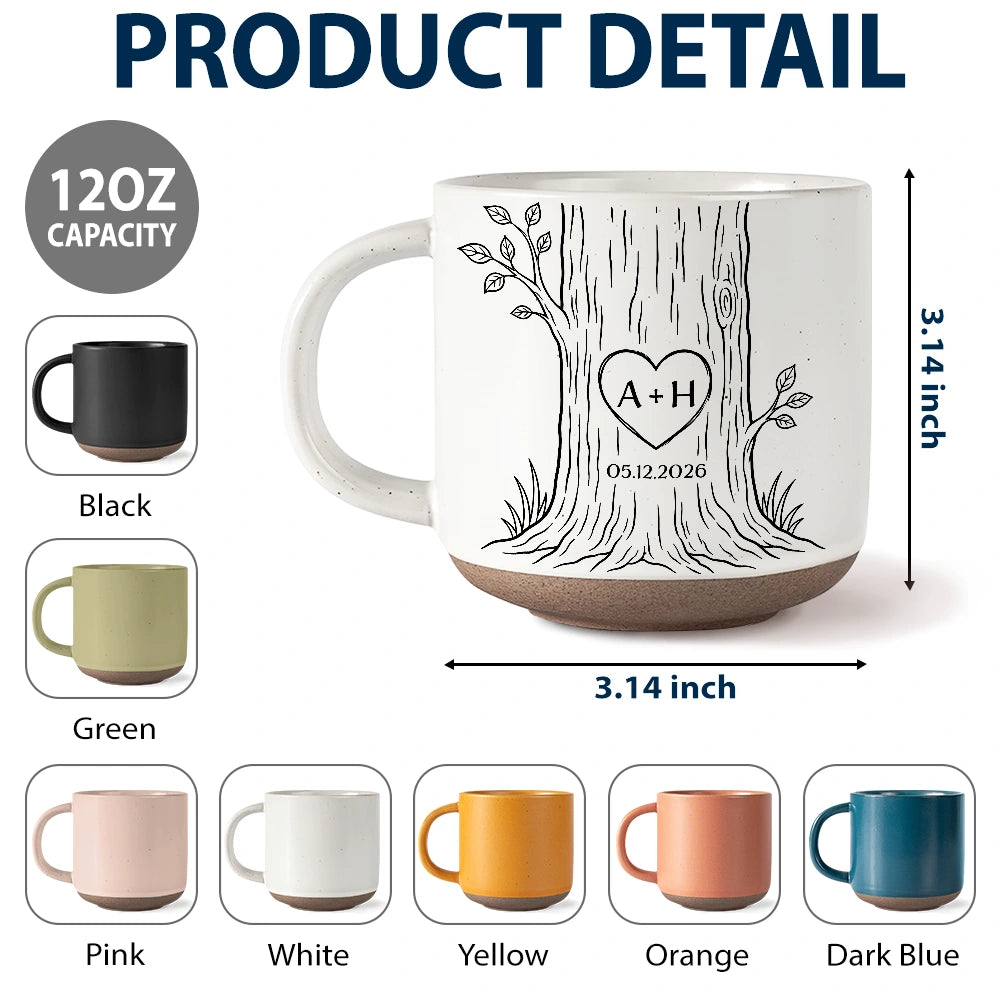 Top Market,Romantic,Gift For Couples,Icon - Carved Initials In A Heart Tree Couple - Personalized Pottery Mug