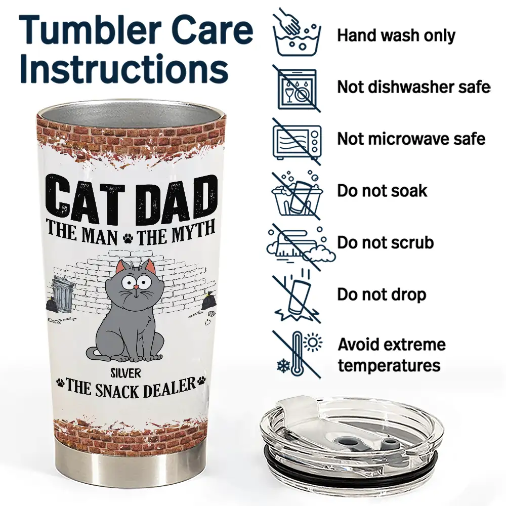 Cat Dad,Pet Lovers,Gift For Father,Playful,Vector - Cat Dad The Man The Myth The Snack Dealer - Personalized Tumbler