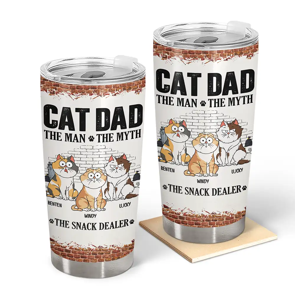 Cat Dad,Pet Lovers,Gift For Father,Playful,Vector - Cat Dad The Man The Myth The Snack Dealer - Personalized Tumbler