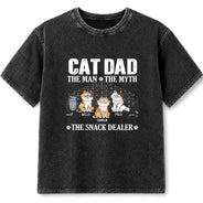 Pet Lovers,Playful,Vector - Cat Dad The Man The Myth The Snack Dealer - Personalized Vintage Washed T Shirt