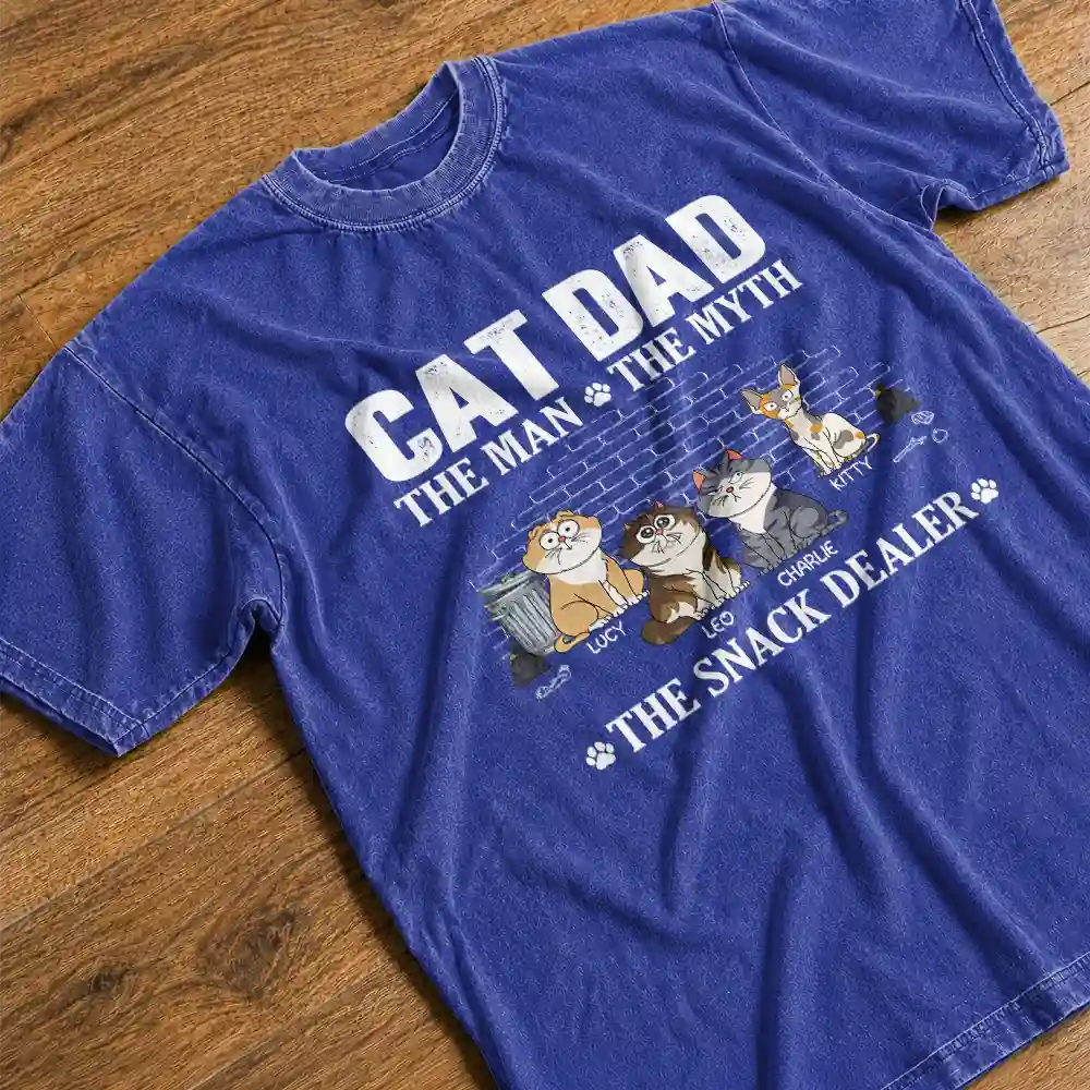 Pet Lovers,Playful,Vector - Cat Dad The Man The Myth The Snack Dealer - Personalized Vintage Washed T Shirt