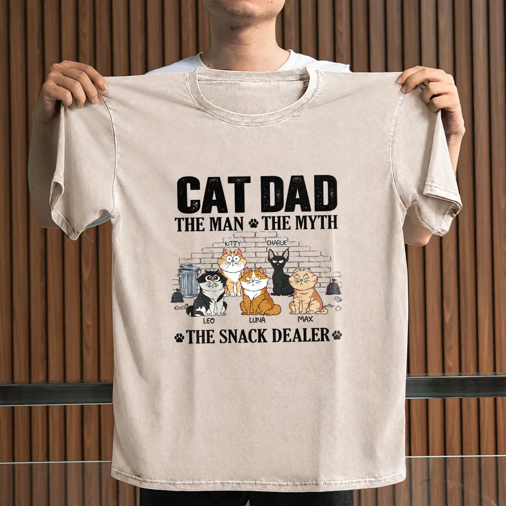 Pet Lovers,Playful,Vector - Cat Dad The Man The Myth The Snack Dealer - Personalized Vintage Washed T Shirt