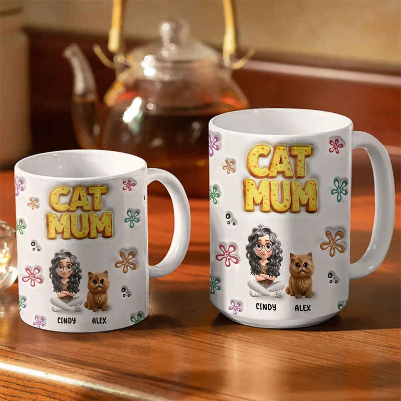 Pet Lovers, Happy - Cat Dog Mom Sponge 3D Inflated Effect Printed - Personalized White Edge-to-Edge Mug