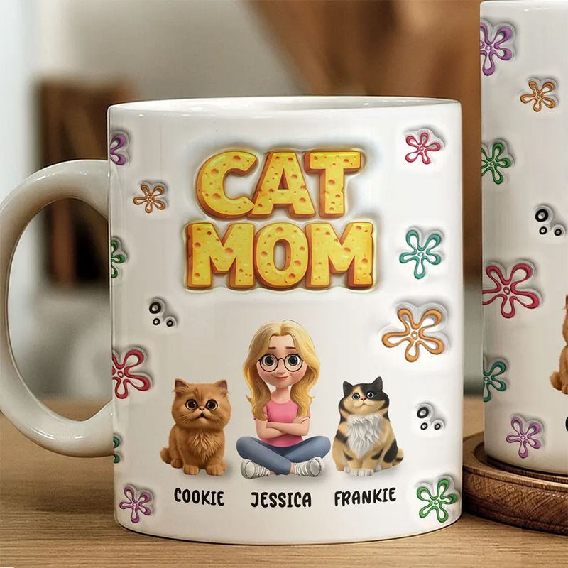 Pet Lovers, Happy - Cat Dog Mom Sponge 3D Inflated Effect Printed - Personalized White Edge-to-Edge Mug