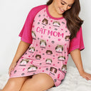 Cat Lovers,Happy - Cat Mom Boho Rainbow Style Cat Face - Personalized Women's Sleep Tee