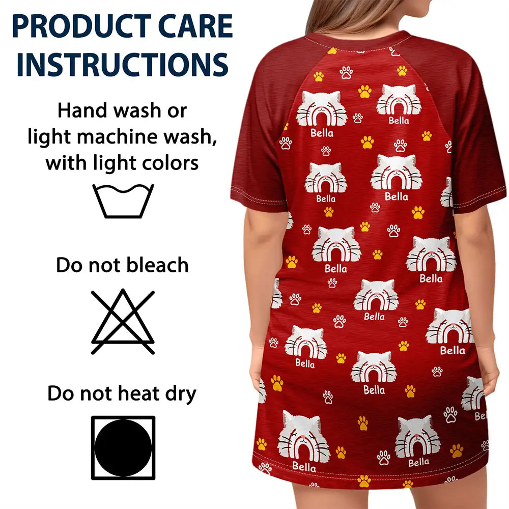 Cat Lovers,Happy - Cat Mom Boho Rainbow Style Cat Face - Personalized Women's Sleep Tee