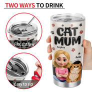 Pet Lovers, Pet Mom, Cat Lovers, Cat Mom, Happy - Cat Mom Cat Mum 3D Effect - Personalized Tumbler