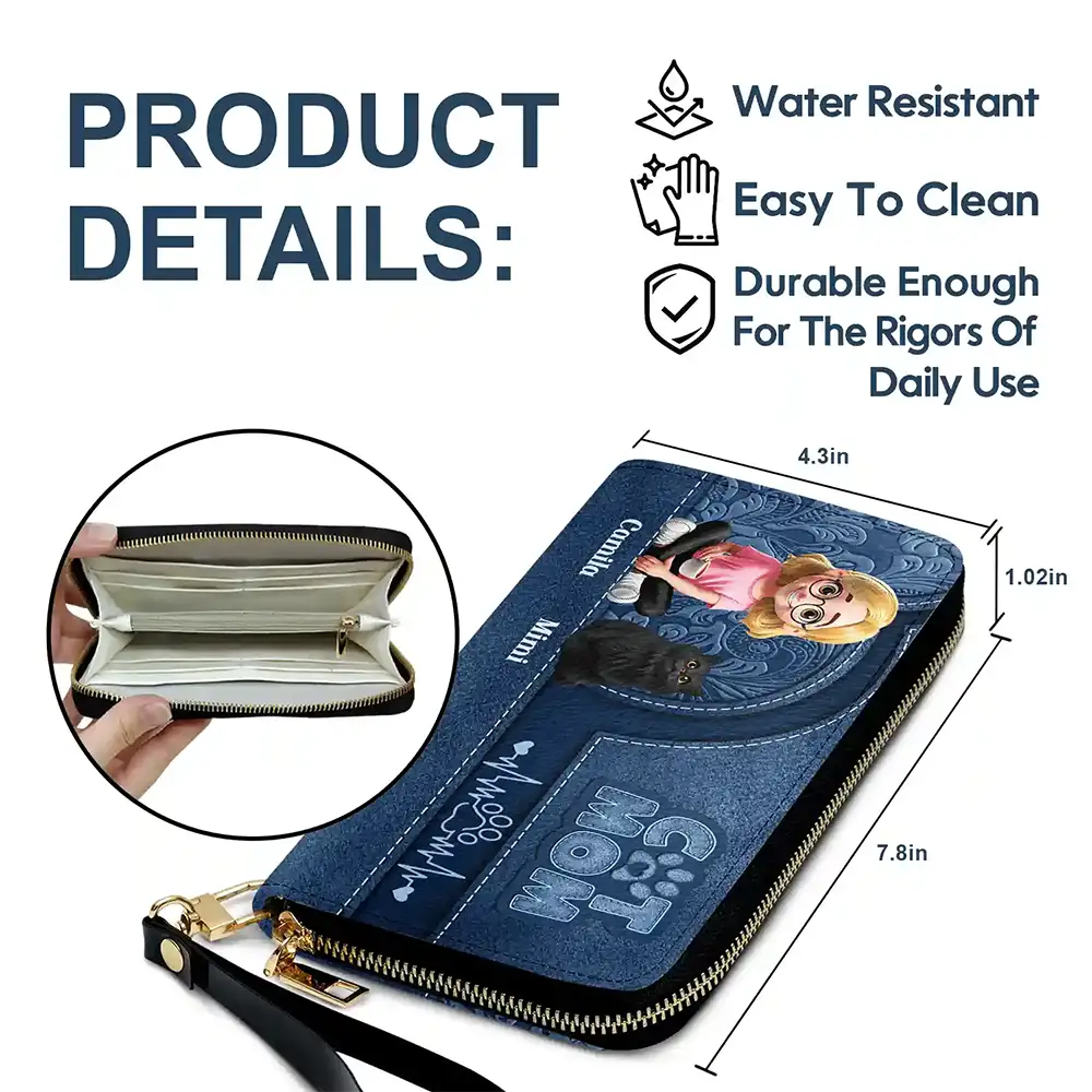 Cat Mom, Cat Lovers, Happy - Cat Mom Mum 3D Effect - Personalized Leather Long Wallet