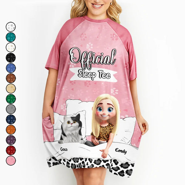 Gift For Yourself,Gift For Women,Cat Lovers,Cat Mom,Pet Lovers,Pet Mom - Cat Mom Official Sleep Tee - Personalized Women's Sleep Tee