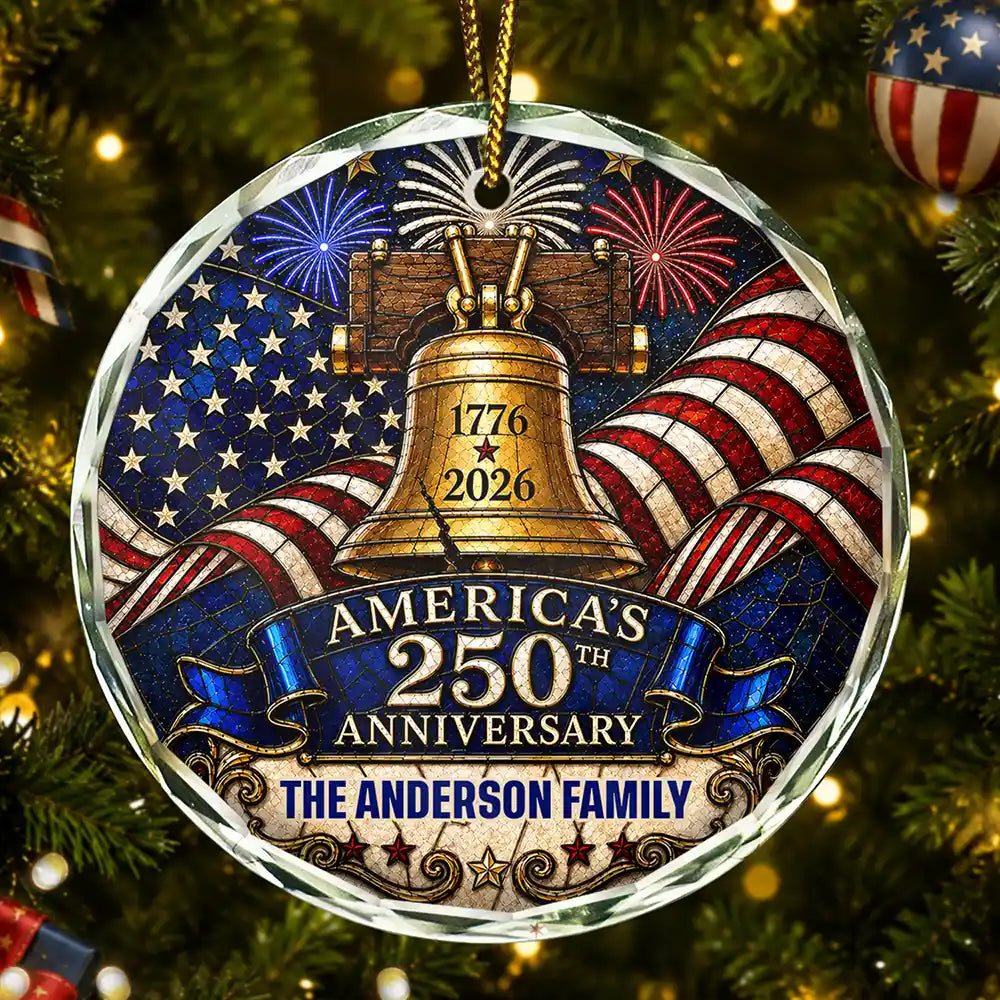 Celebrate Christmas 250th Anniversary Of America - Personalized Circle Glass Ornament