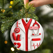 Gift For Yourself,Gift For Women,Gift For Men,Nurse,Happy,Christmas - Celebrate A Special Medical Professional - Personalized Circle Ceramic Ornament