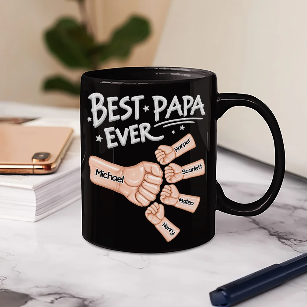 Gift For Father,Top Market,Gift For Grandpa,Afro Dad,Non-Eng,Icon,Confident - Ceramic Hand Punch Best Dad Ever - Personalized Mug
