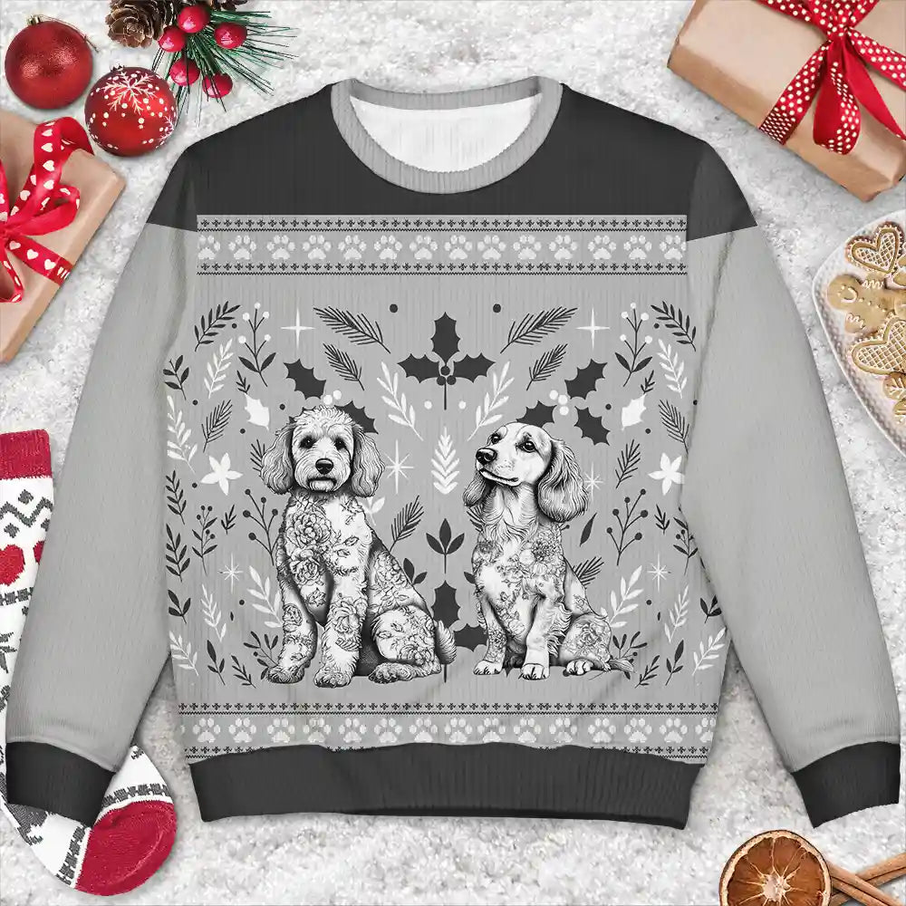 Pet Lovers,Pet Mom,Pet Dad,Dog Lovers,Dog Mom,Dog Dad,Christmas,Love - Chinoiserie Toile De Jouy Dog - Personalized Unisex Ugly Sweater