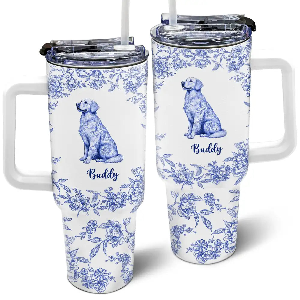 Chinoiserie Toile Dog - Personalized 40oz Tumbler With Straw