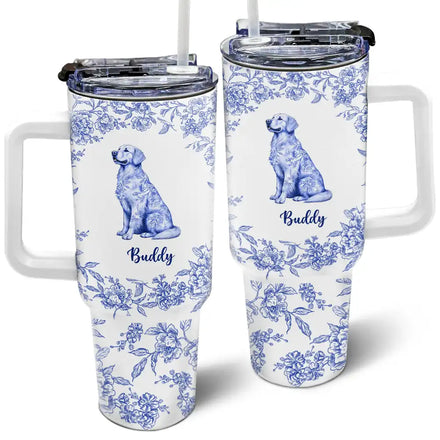 Chinoiserie Toile Dog - Personalized 40oz Tumbler With Straw