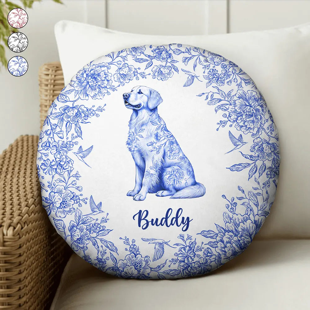 Chinoiserie Toile Dog - Personalized Round Pillow