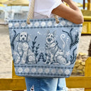 Gift For Yourself, Gift For Women, Dog Lovers, Dog Mom, Pet Lovers, Pet Mom, Summer, Beach, Happy - Chinoiserie Toile Dog Marine Pattern - Personalized Beach Bag
