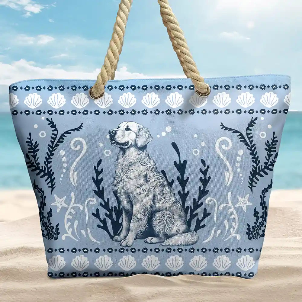 Chinoiserie Toile Dog Marine Pattern - Personalized Beach Bag