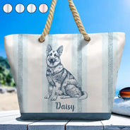 Gift For Yourself,Gift For Women,Dog Lovers,Dog Mom,Pet Lovers,Pet Mom,Summer,Happy - Chinoiserie Toile Dog On Stripes - Personalized Beach Bag