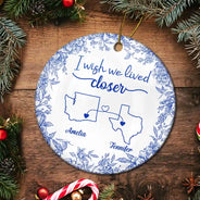 Gift For Bestie,Happy,Christmas - Chinoiserie Toile I Wish We Lived Closer - Personalized Circle Ceramic Ornament