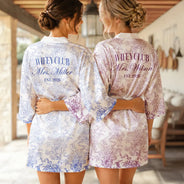 Gift For Wife, Gift For Couples, Wedding, Proud, Custom Text - Chinoiserie Toile Wifey - Personalized Satin Robe