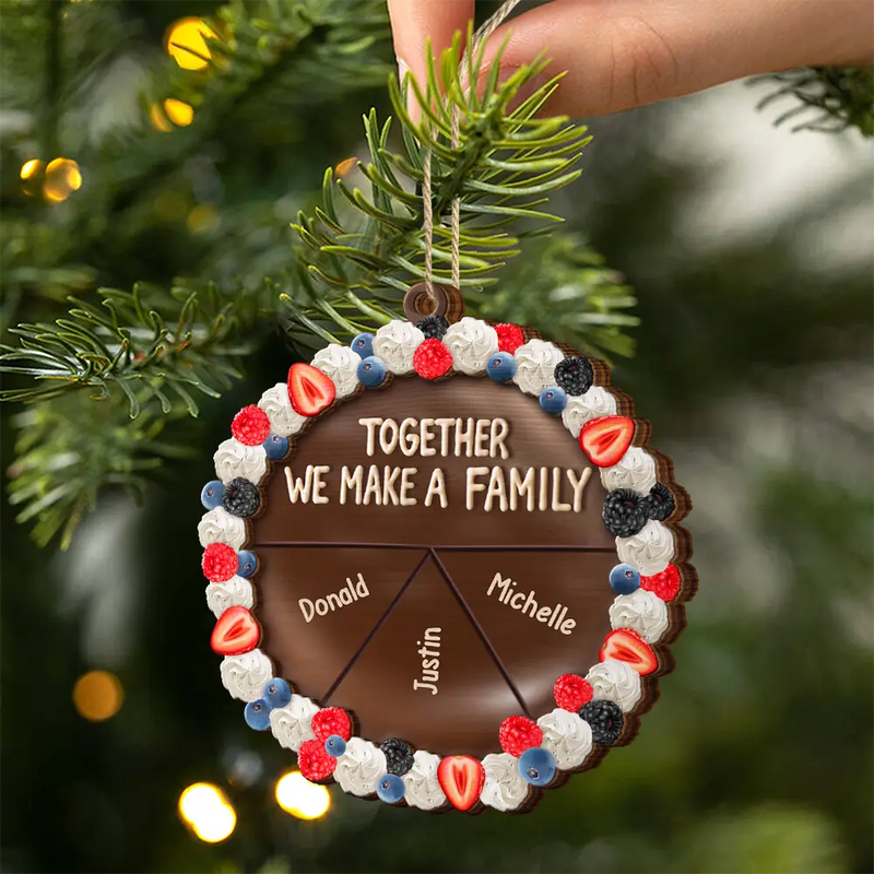 Family,Gift For Bestie,Happy,Christmas - Chocolate Cake Family Custom Names - Personalized 2-Layered Wooden Ornament