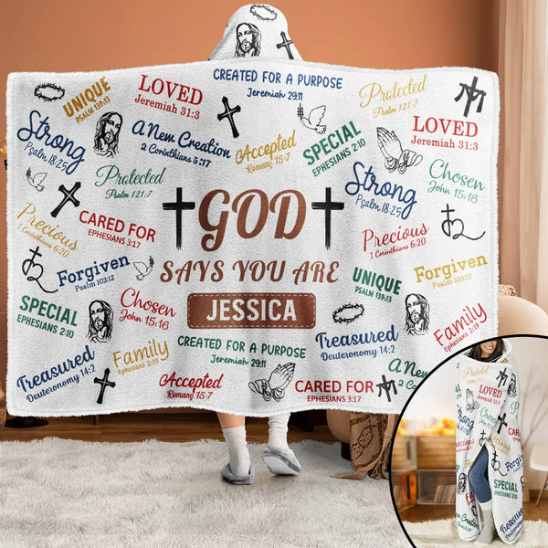 Gift For Yourself,Christian - Christian Bible Verse Affirmations - Personalized Wearable Hooded Blanket