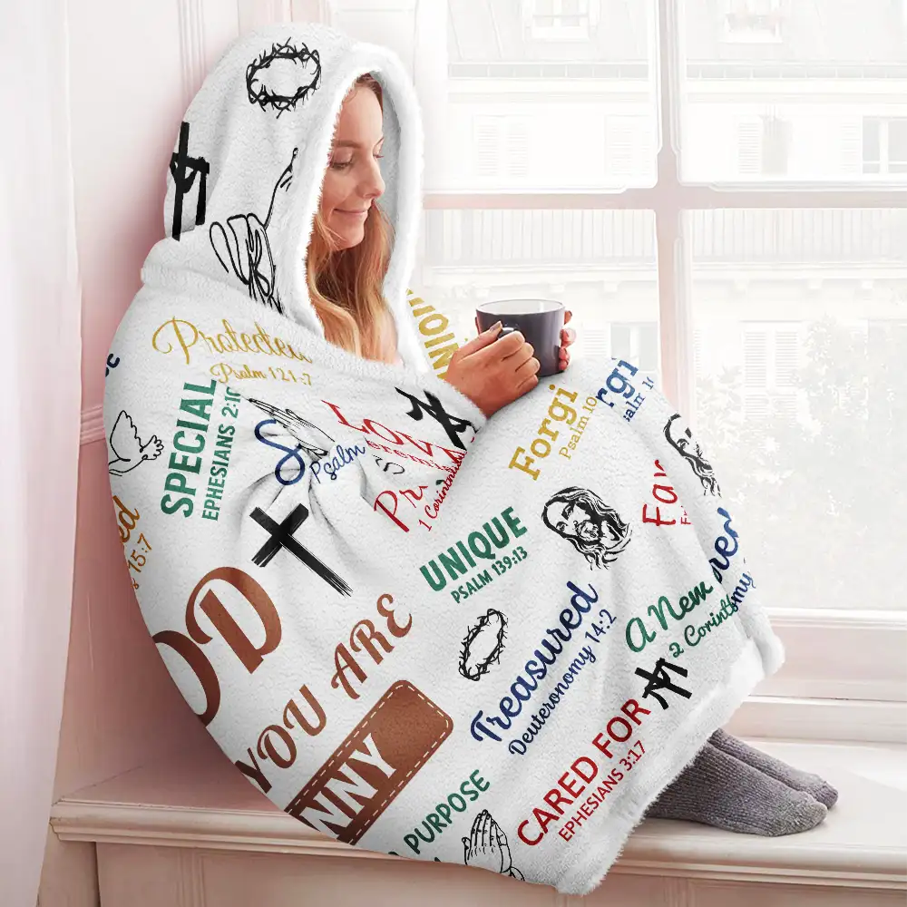 Gift For Yourself,Christian - Christian Bible Verse Affirmations - Personalized Wearable Hooded Blanket