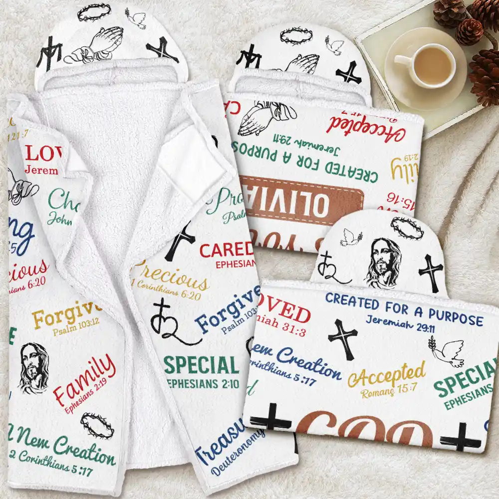 Gift For Yourself,Christian - Christian Bible Verse Affirmations - Personalized Wearable Hooded Blanket