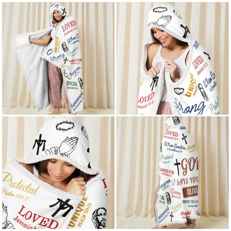 Gift For Yourself,Christian - Christian Bible Verse Affirmations - Personalized Wearable Hooded Blanket