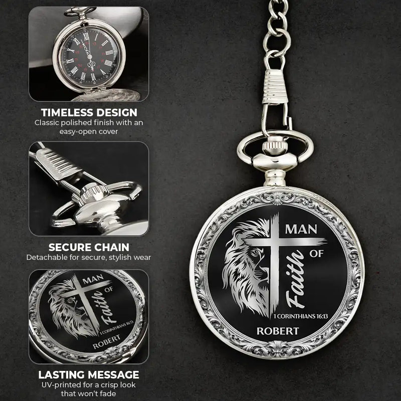 Gift For Men,Christian,Happy,Gift For Father,Gift For Son,Gift For Grandpa,Gift For Brothers,Cousin - Christian Man Of God - Personalized Pocket Watch