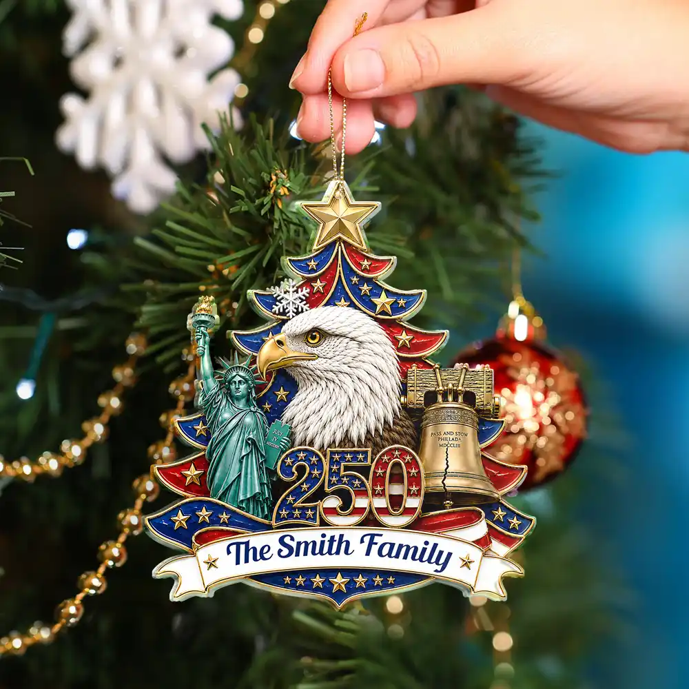 Independence Day,America 250th,Christmas,Proud,Family,Custom Text - Christmas Proud America Family - Personalized Custom Shaped Acrylic Ornament