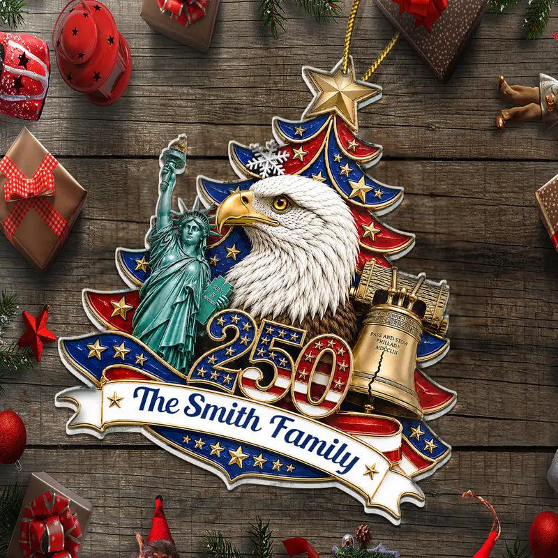 Independence Day,America 250th,Christmas,Proud,Family,Custom Text - Christmas Proud America Family - Personalized Custom Shaped Acrylic Ornament