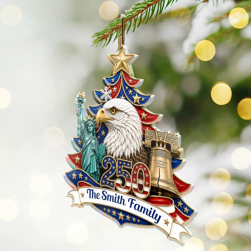 Independence Day,America 250th,Christmas,Proud,Family,Custom Text - Christmas Proud America Family - Personalized Custom Shaped Acrylic Ornament