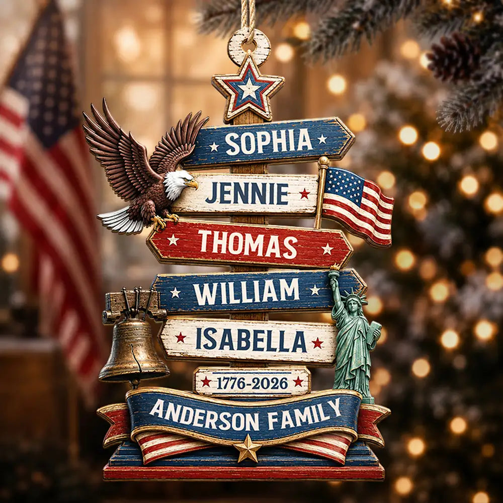 Independence Day,America 250th,Christmas,Proud,Family,Custom Text - Christmas Standing Tall In Freedom And Love - Personalized Custom Shaped Wooden Ornament