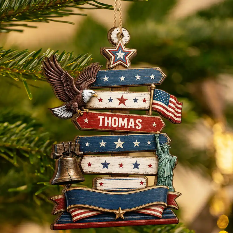 Independence Day,America 250th,Christmas,Proud,Family,Custom Text - Christmas Standing Tall In Freedom And Love - Personalized Custom Shaped Wooden Ornament