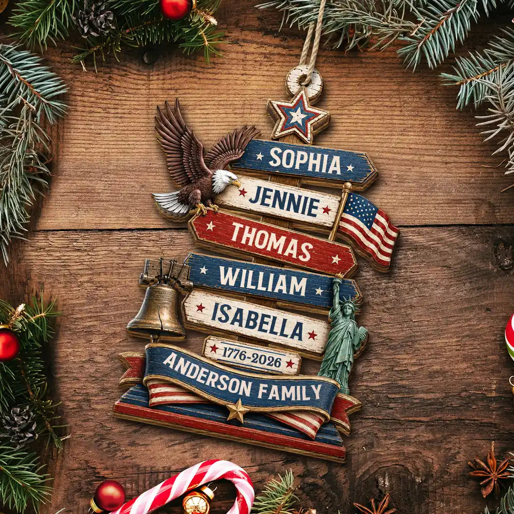 Independence Day,America 250th,Christmas,Proud,Family,Custom Text - Christmas Standing Tall In Freedom And Love - Personalized Custom Shaped Wooden Ornament
