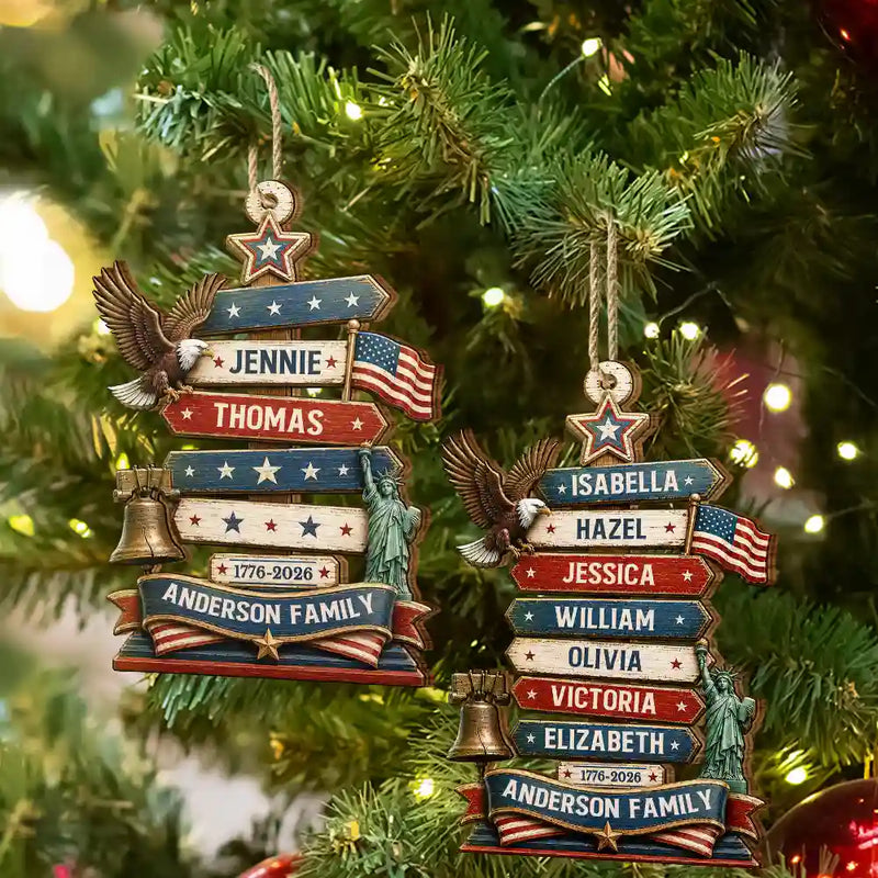 Independence Day,America 250th,Christmas,Proud,Family,Custom Text - Christmas Standing Tall In Freedom And Love - Personalized Custom Shaped Wooden Ornament