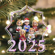 Family, Gift For Bestie, Christmas, Happy - Christmas 3D Effect Bestie Family Siblings - Personalized Holographic Acrylic Ornament