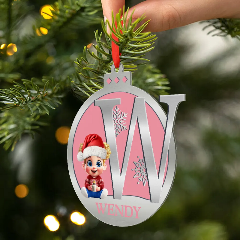 Gift For Kids,Happy,Christmas - Christmas Ball Monogram Kid 3D Effect - Personalized Metal Ornament