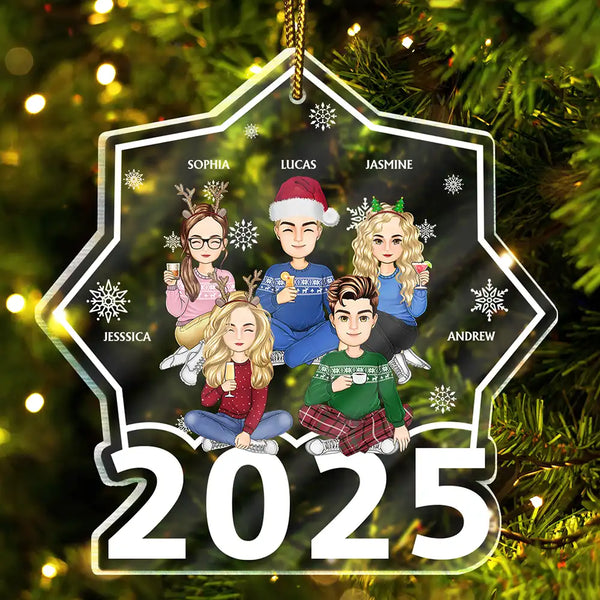 Christmas Cartoon Style Family Siblings - Personalized Custom Shaped Acrylic Ornament