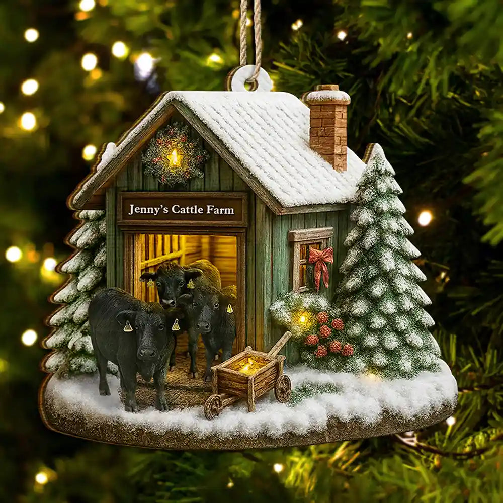 Christmas,Farm,Gift For Yourself,Happy - Christmas Cattle Farm - Personalized Custom Shaped Wooden Ornament