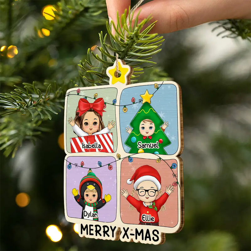 Christmas,Family,Happy,Parents,Gift For Grandparents - Christmas Character Cartoon Comic - Personalized Custom Shaped Wooden Ornament