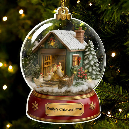 Christmas Chicken Farm Snowball - Personalized Custom Shaped Acrylic Ornament