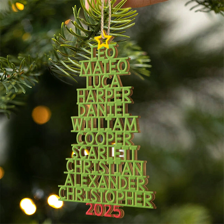 Christmas Color Tree Family Name Up To 17 Names - Personalized Custom Shaped Wooden Ornament