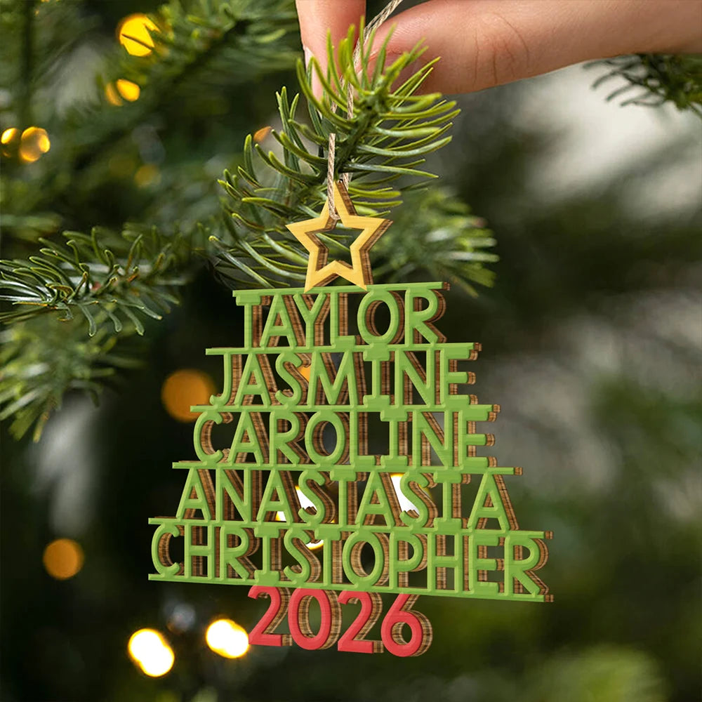 Christmas Color Tree Family Name - Gift For Family, Besties, Coworker - Personalized Wooden Cutout Ornament