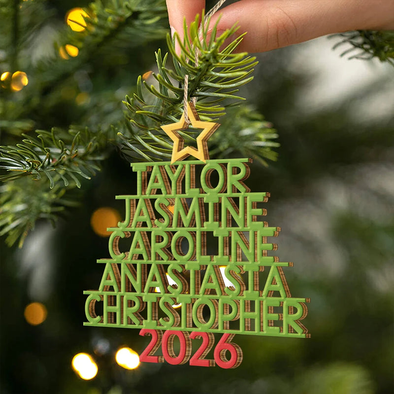 Christmas Color Tree Family Name - Gift For Family, Besties, Coworker - Personalized Wooden Cutout Ornament