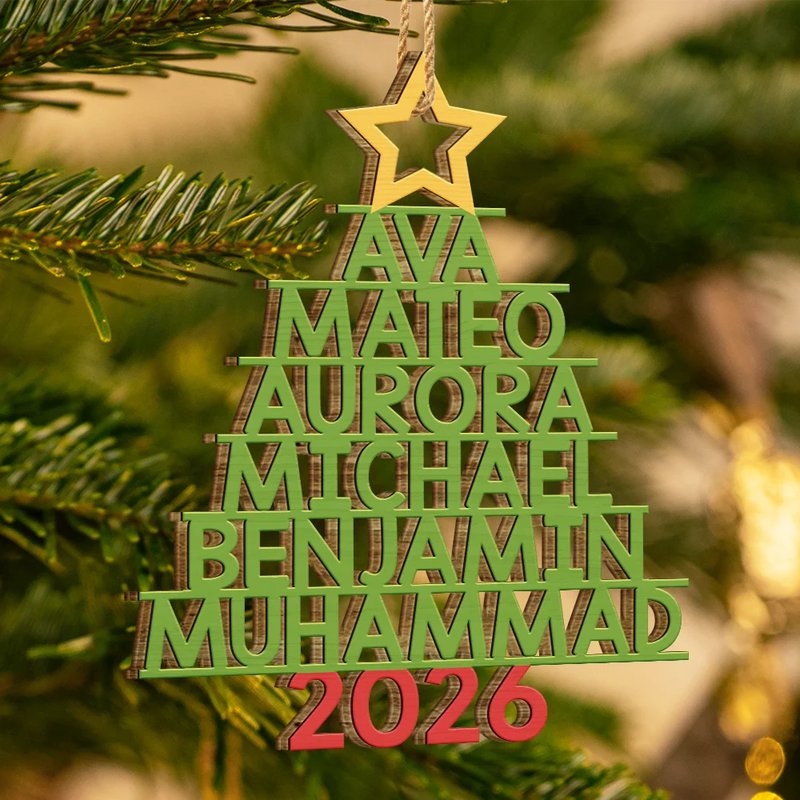 Christmas Color Tree Family Name - Gift For Family, Besties, Coworker - Personalized Wooden Cutout Ornament
